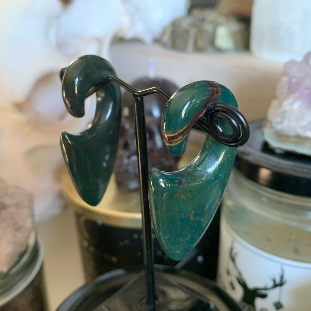0g Bloodstone Hand Carved Arrowhead ear weights